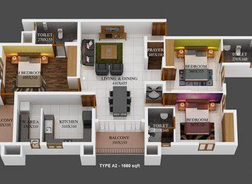 Kalyan heritage 3 Bedroom unit plan