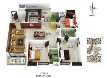 Kalyan Habitat 3BHK floor plan layout Kalyan Habitat 3BHK floor plan