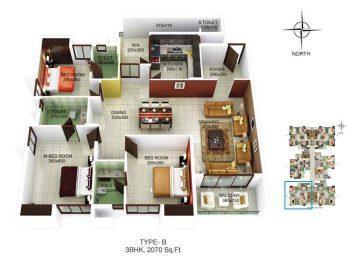3type_b Kalyan Habitat 3BHK floor plan layout