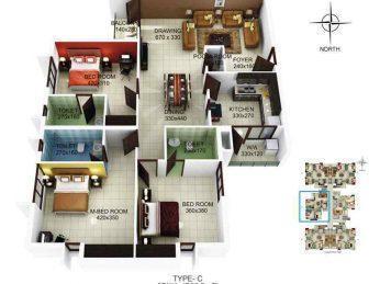 Kalyan Habitat 3BHK floor plan layout Kalyan Habitat 3BHK floor plan layout