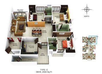 Kalyan Habitat3BHK floor plan layout Kalyan Habitat 3BHK floor plan