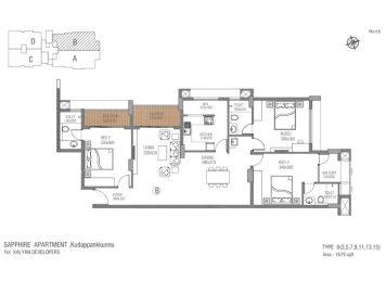 Kalyan Sapphire 3 Bedroom floor plan 
